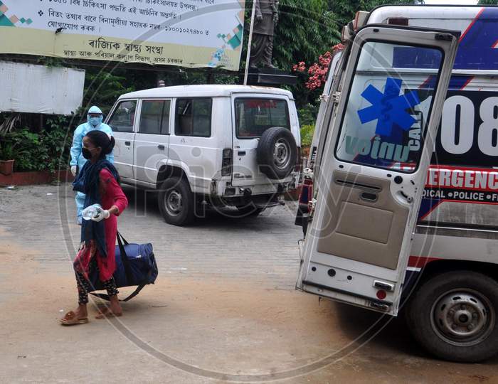 Coronavirus Positive Patients Being Brought In An Ambulance At Mmch Hospital, During The Ongoing Covid-19 Nationwide Lockdown, In Guwahati, Tuesday, May 19, 2020.