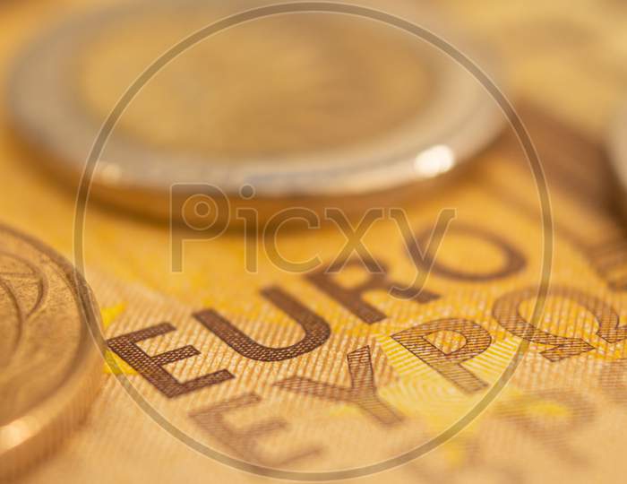 Approach Of European Money. Details Of Fifty Euro Banknotes. Banknotes Of The European Community.