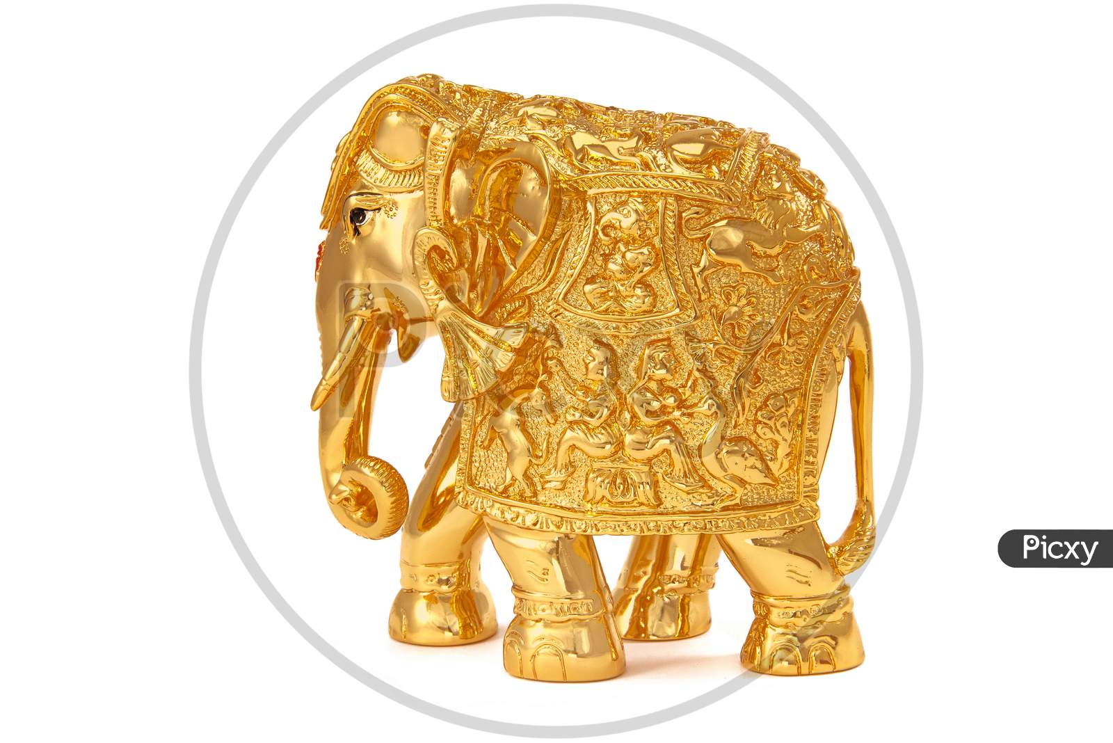 Decorative Golden elephant also known as Gajantalaxmi isolated over white Background