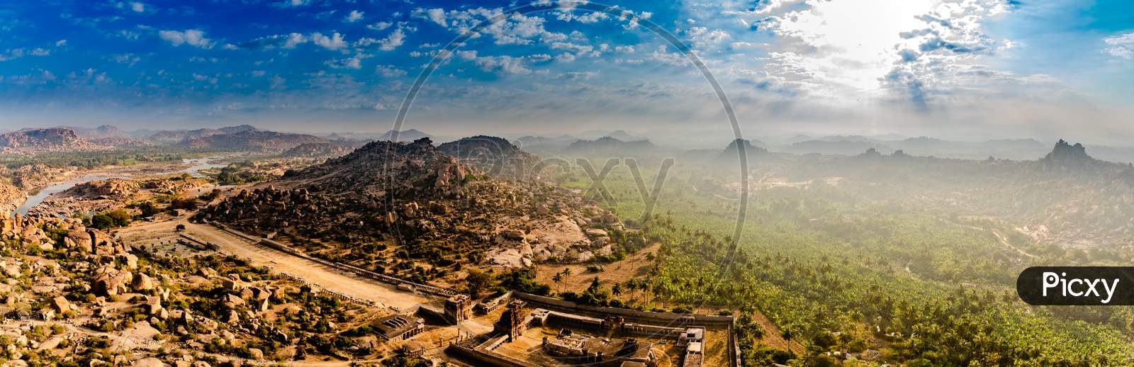 Aerial View of Hampi Mountains with Achyutaraya Temple