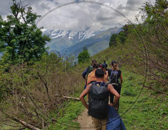 A group hiking on mountain