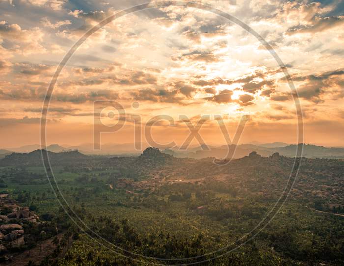 The landscape of beautiful Mountains of Hampi