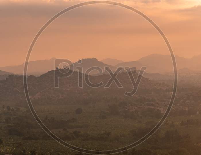 the landscape of Mountains in Hampi