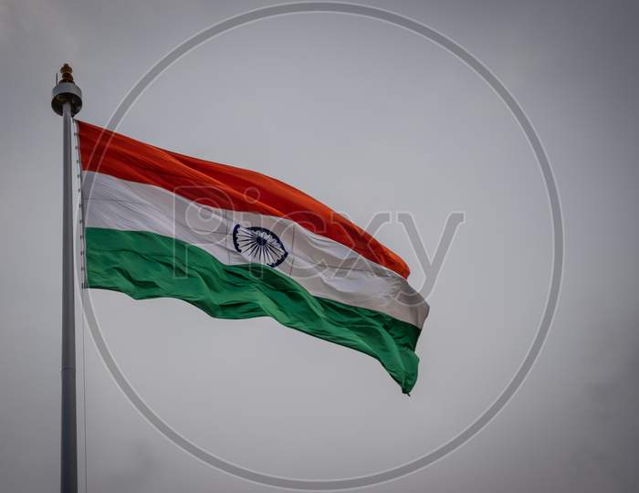 Indian National Waving Flag Left Centered Space For Word
