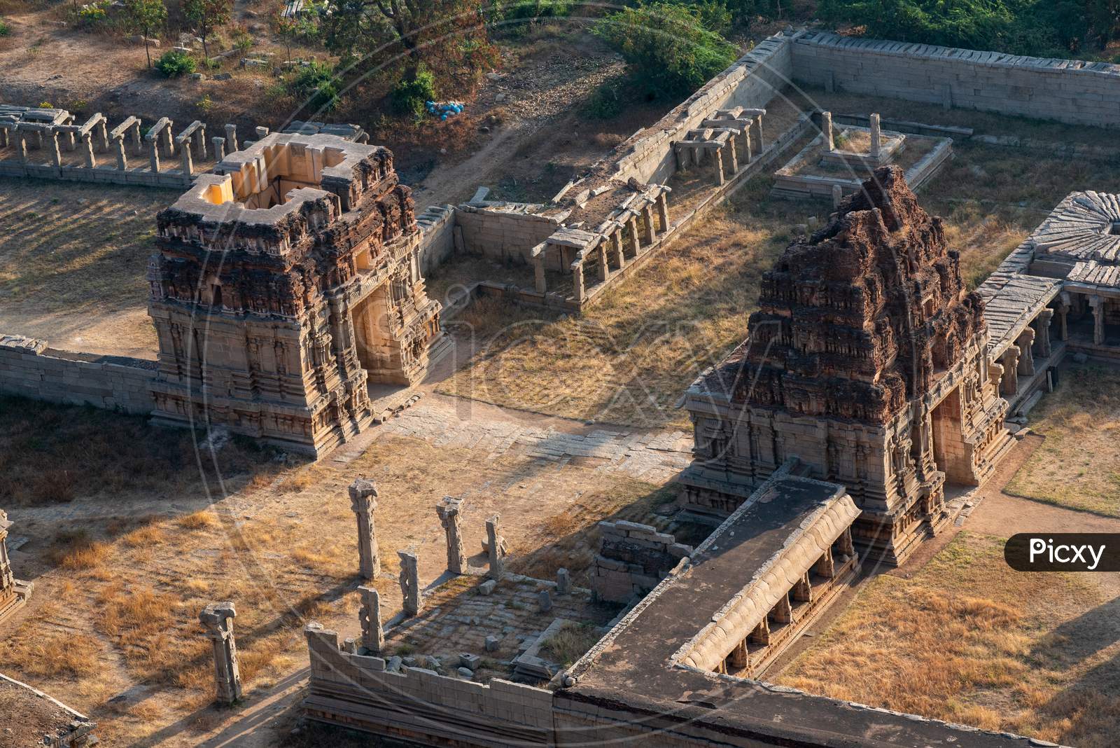 Aerial View Of Old Ruins Of Hampi with Temple Gopuram