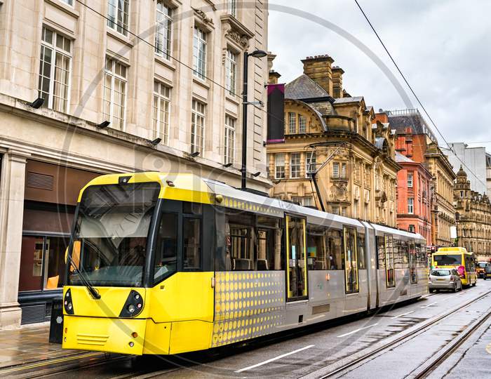 City Tram In The Centre Of Manchester, England