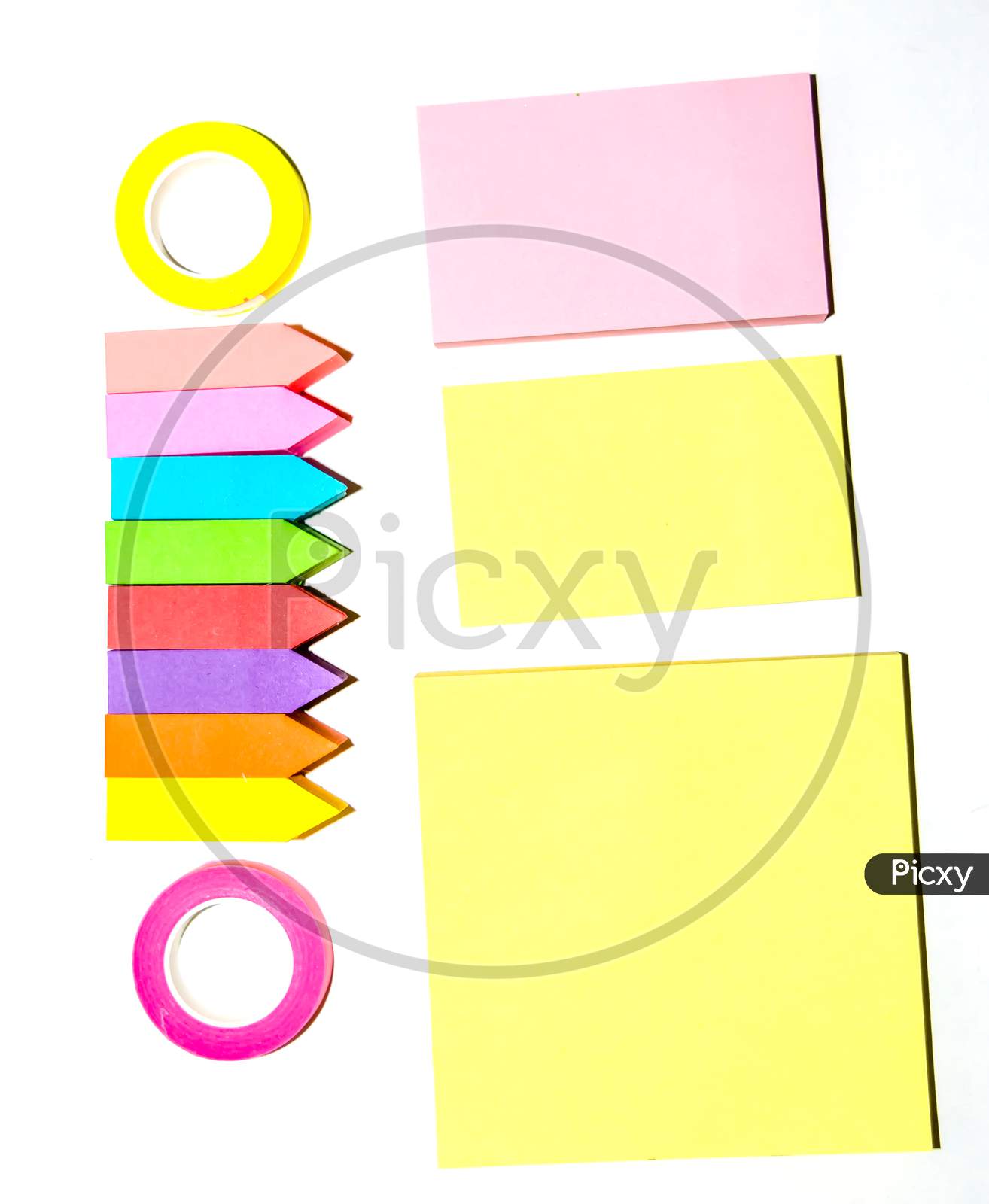 Set of different types of colorful sticky note isolated on white background.