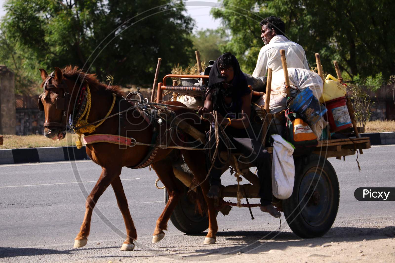 Migrants Travel On a Horse Cart During Extended Nationwide Lockdown Amidst Coronavirus or COVID-19 Pandemic  In Ajmer On May 19, 2020