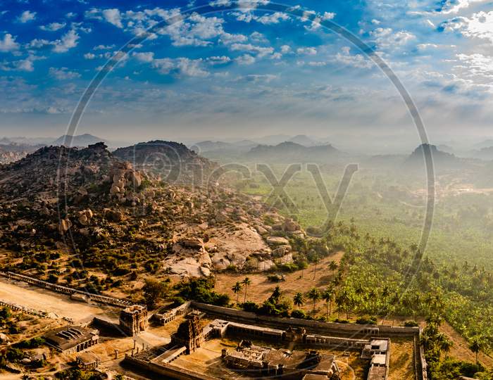 Aerial View of Hampi Mountains with Achyutaraya Temple