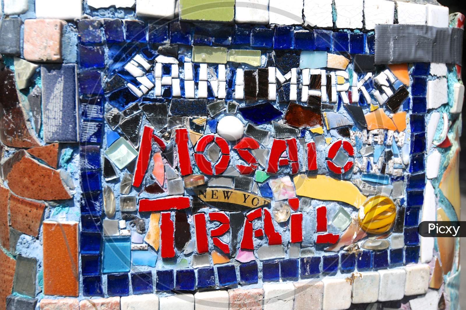 Close Up Picture Of The Saint Marks Mosaic Trail Sign In East Village
