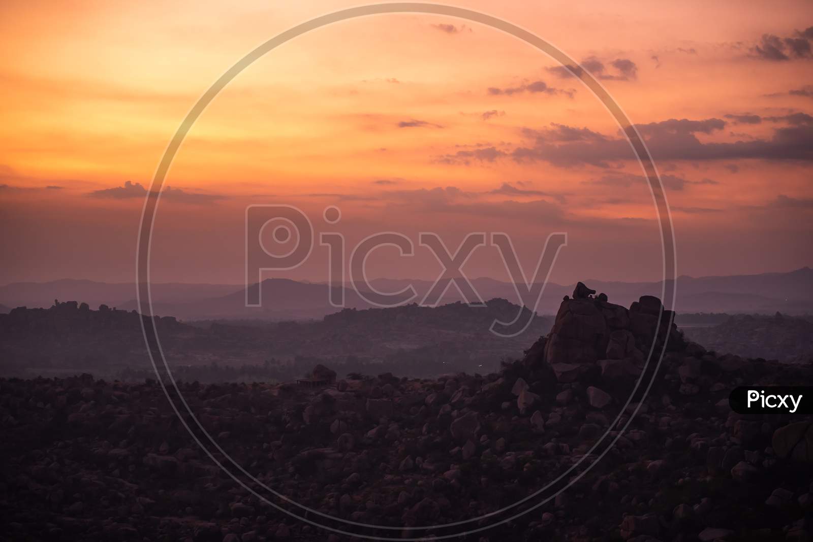 Mountains with Sunset Sky in Hampi