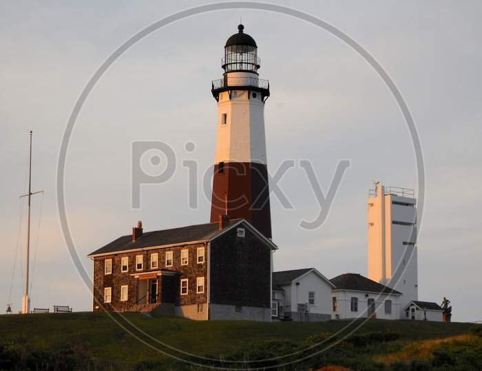 View On Montauk Lighthouse On Long Island At Sunset
