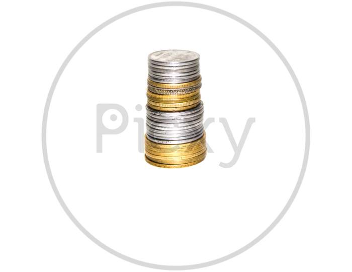 Indian circulating coins collection on isolate white background.