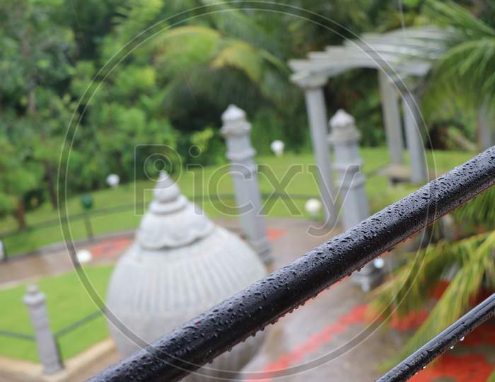 Beautiful Park With Focused Raindrops Focused