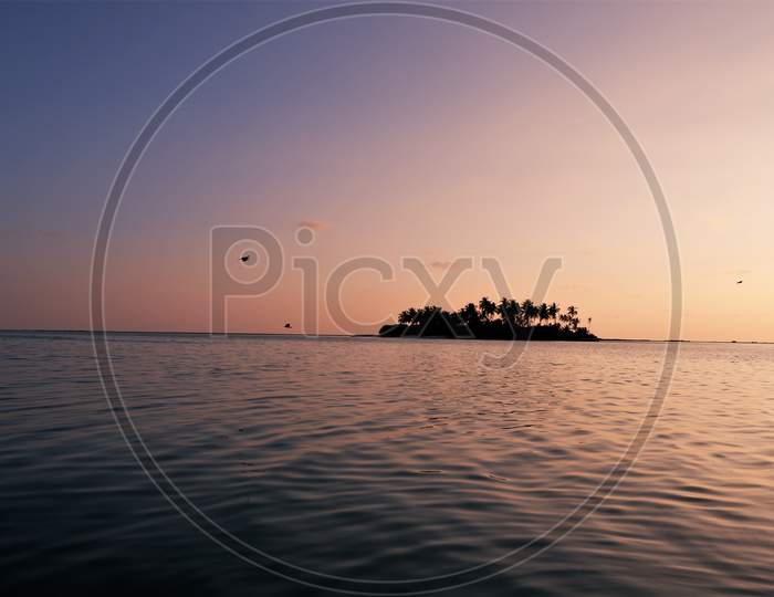 beautiful sunset view of  Lakshdweep island, India,Indian Ocean,long view,dweep