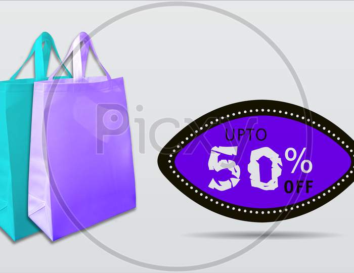 Shopping Bags With Discount 50% Tag For Commercial Purpose