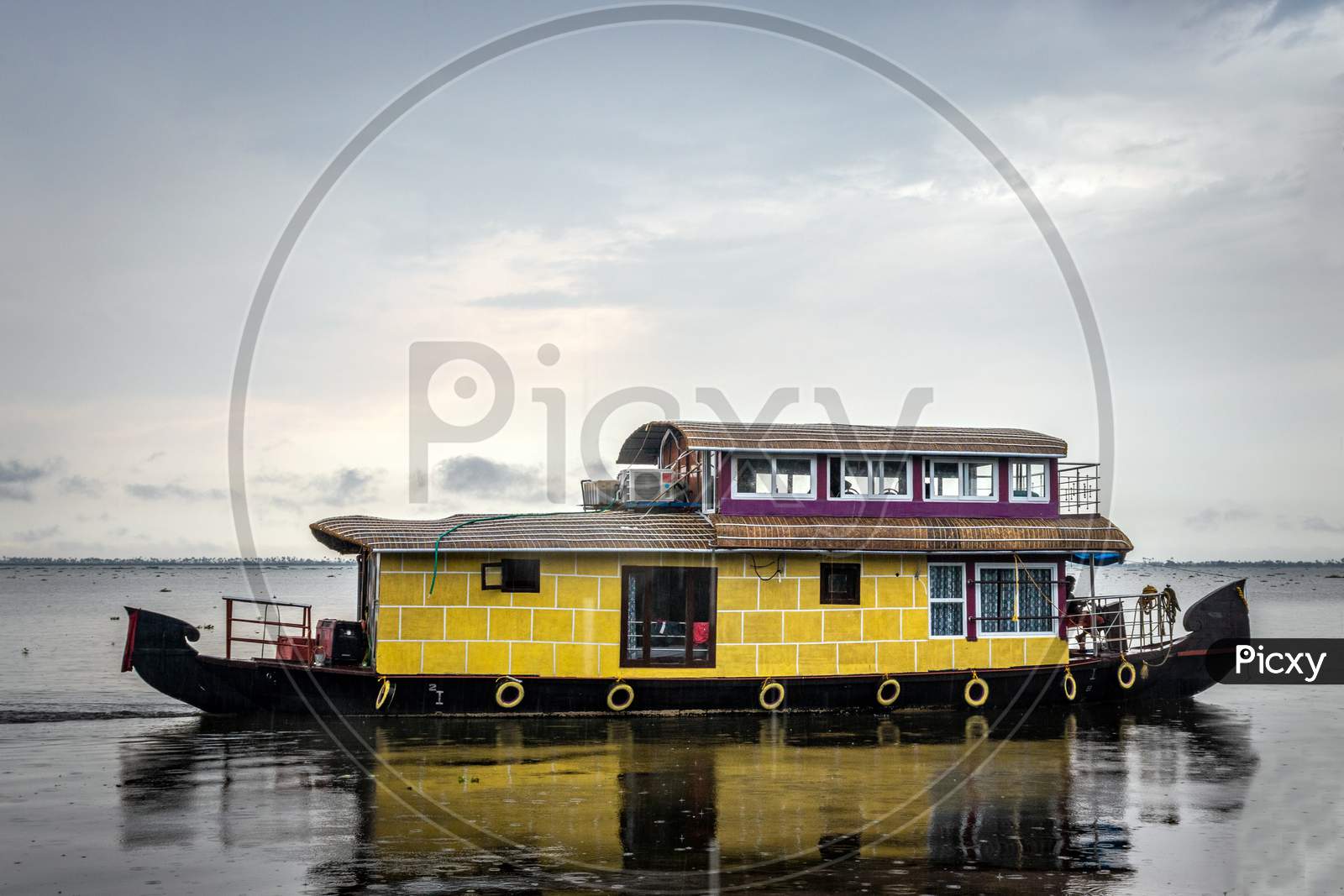 Houseboat Yellow Image With Blue Sky And Cloud