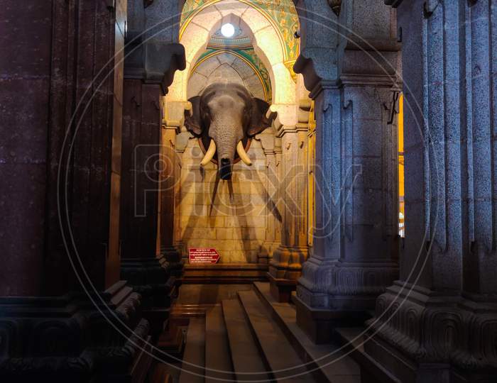 September 8, 2019- Mysore, India: A Sculpture Of Elephant Head In Mysore Royal Palace.