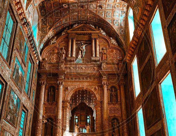 Catholic church interior in Old Goa in India