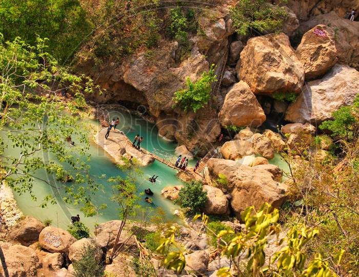 MANDALAY/MYANMAR(BURMA) - 08th May, 2020 : Blue Lagoon dee doke waterfall in Myanmar. Summer vacation concept
