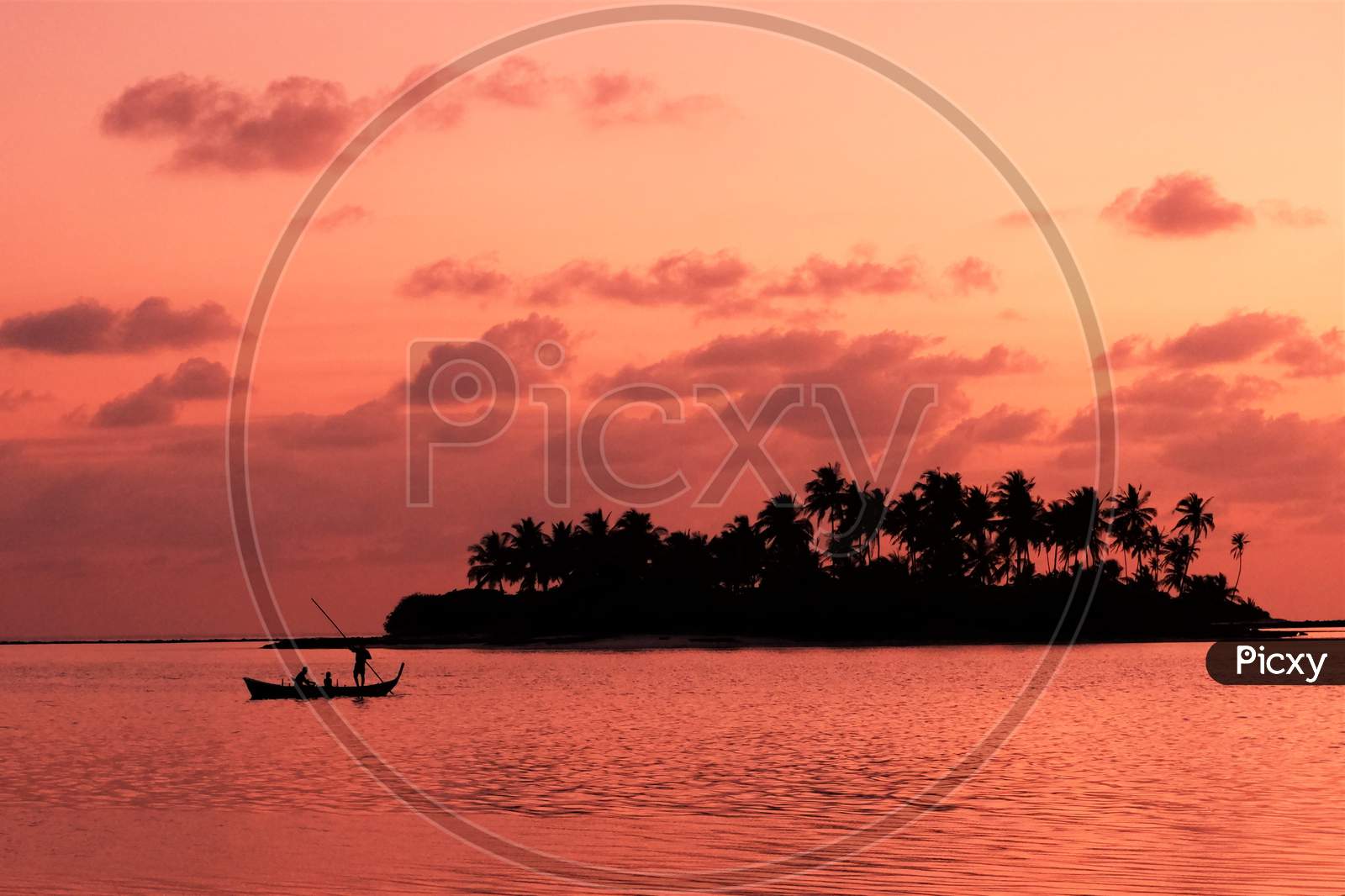 beautiful  red sunset view of  Lakshdweep island, India,Indian Ocean,long view,dweep