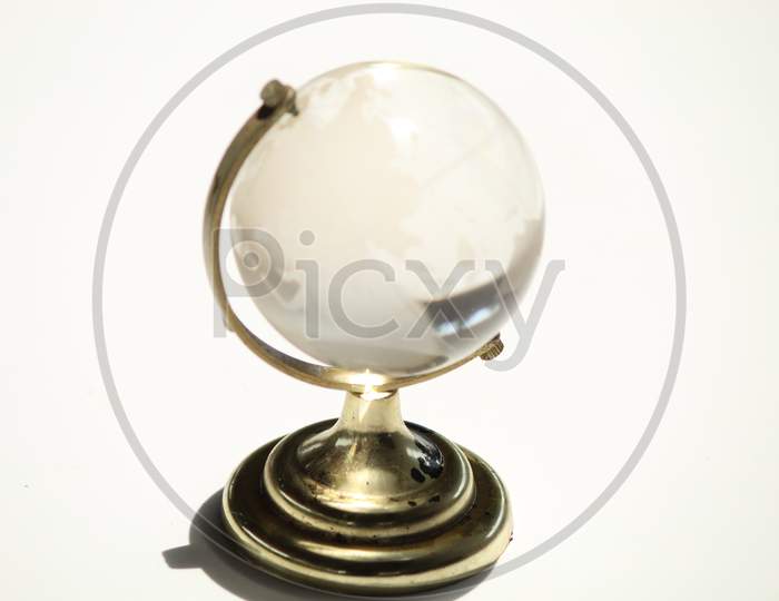 white transparent crystal globe isolated