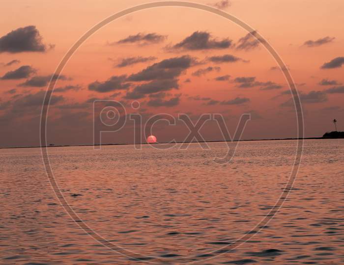 beautiful sunset view of  Lakshdweep island, India,Indian Ocean,long view, dweep