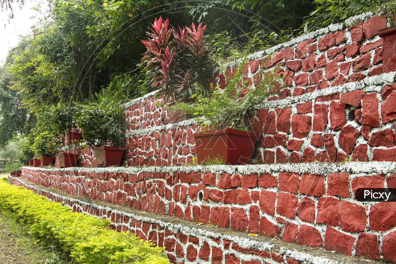 Botanical garden with brickwork
