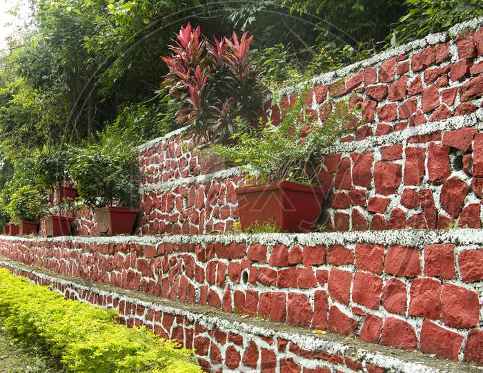 Botanical garden with brickwork