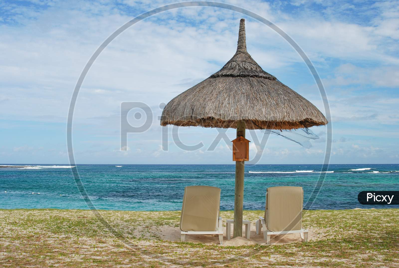 Umbrella On Tropical Exotic Beach In Mauritius
