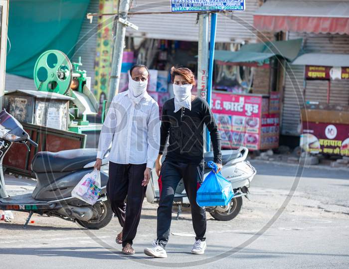 Jodhpur, Rajasthan, India - May 20 2020: People Walking In The Streets, Market Reopening After Lock Down Restrictions Due To Covid-19 Pandemic, Back To The Normal Life With Few Safety Measure.