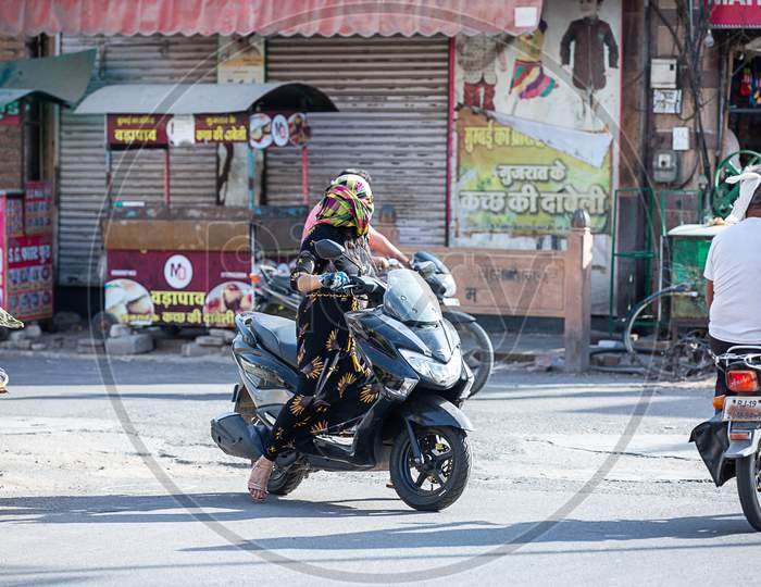 Jodhpur, Rajasthan, India - May 20 2020: People Coming Out, Driving On The Road, Market Reopening After Ease The Lockdown Restrictions Due To Covid-19 Pandemic, Back To The Normal Life, Less Traffic