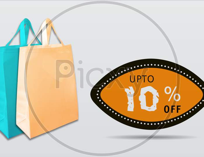Shopping Bags With Discount 10% Tag For Commercial Purpose