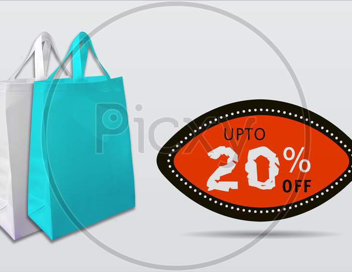 Shopping Bags With Discount 20% Tag For Commercial Purpose