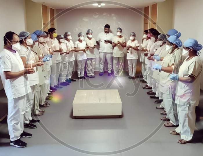 Photo Of Doctors Team Standing In Hospital Wearing Mask Contains Nurse And Doctor