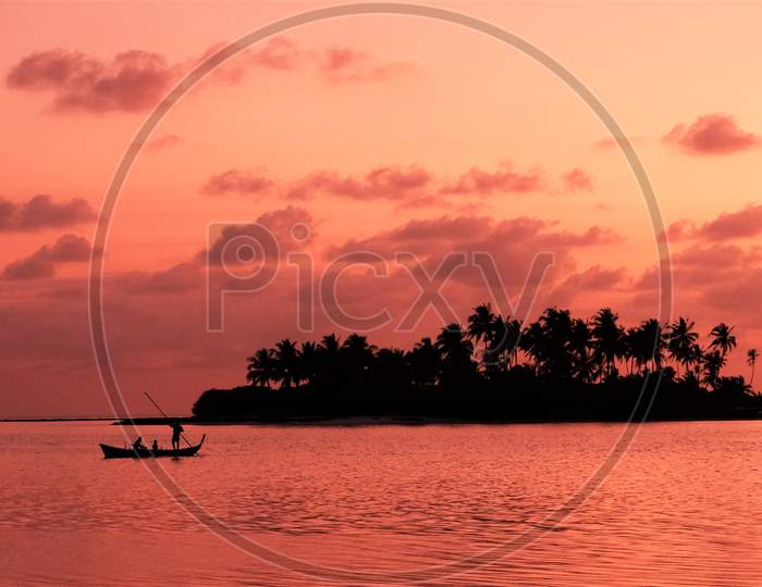 beautiful  red sunset view of  Lakshdweep island, India,Indian Ocean,long view,dweep