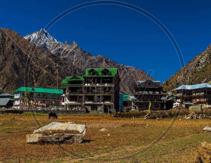 View of Chitkul village in Himachal, India
