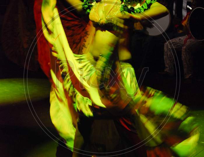 Local Traditional Dancer In Mauritius At Night