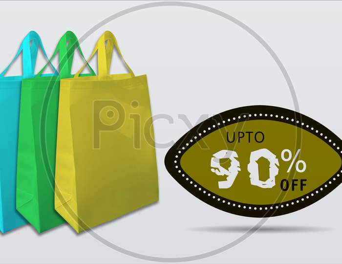 Shopping Bags With Discount 90% Tag For Commercial Purpose