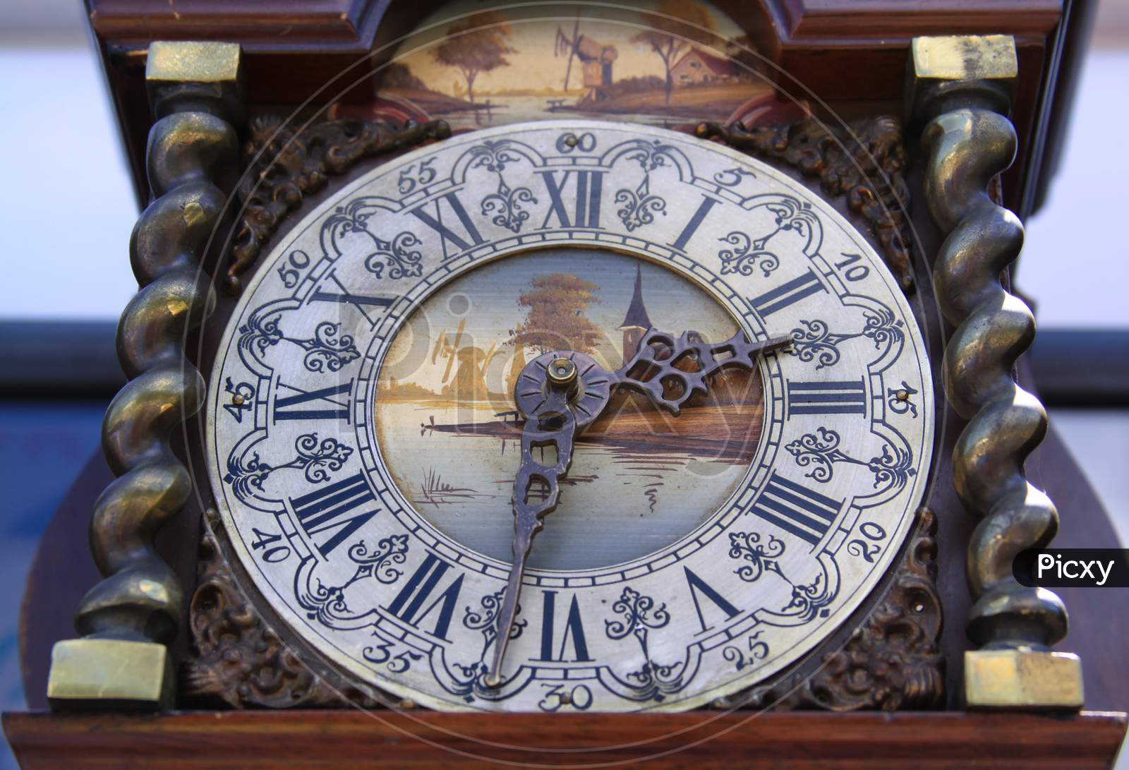 Vintage Wooden Clock In Antique Market