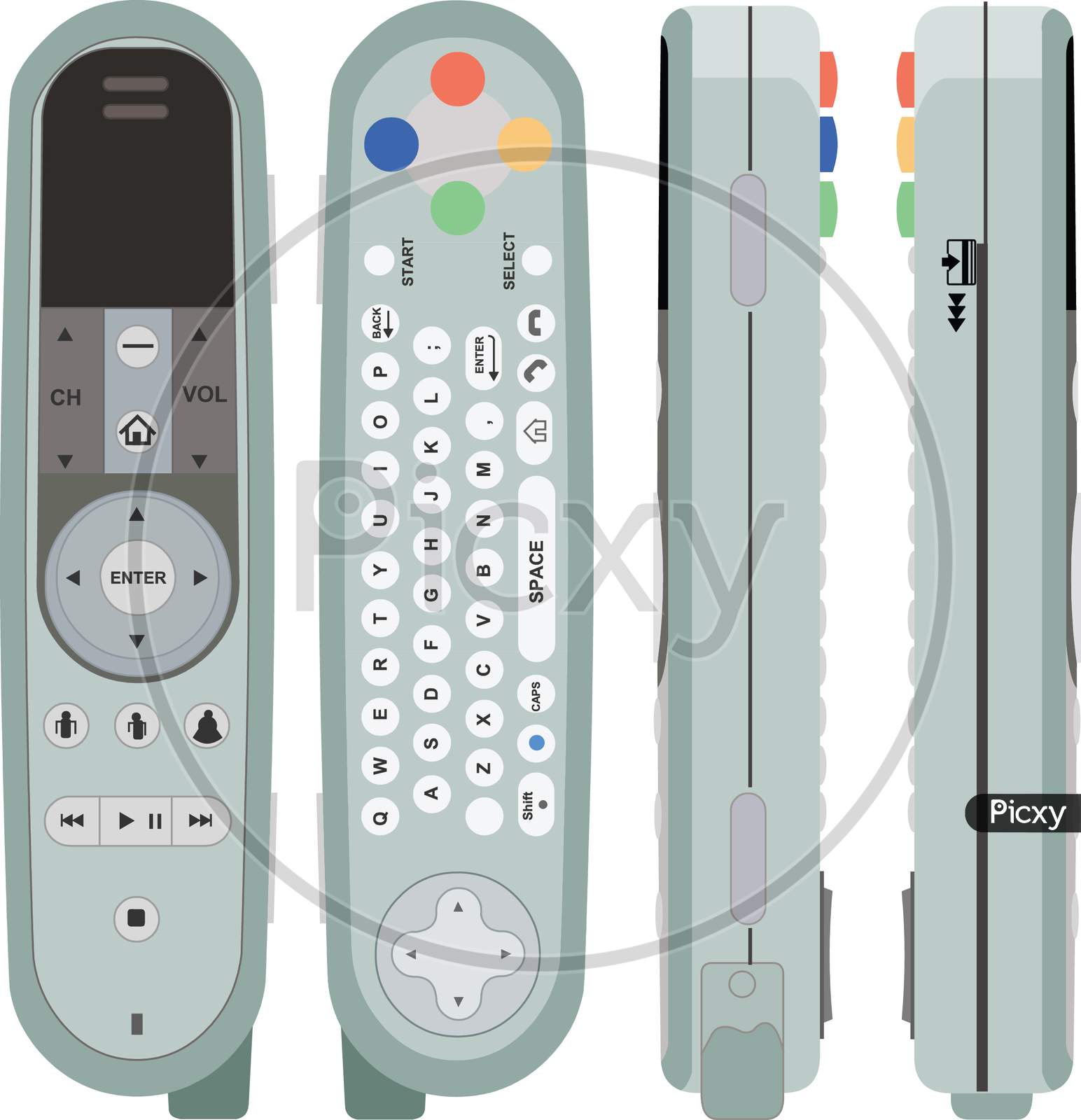 Vector of Remote from different angle, isolated on white background.