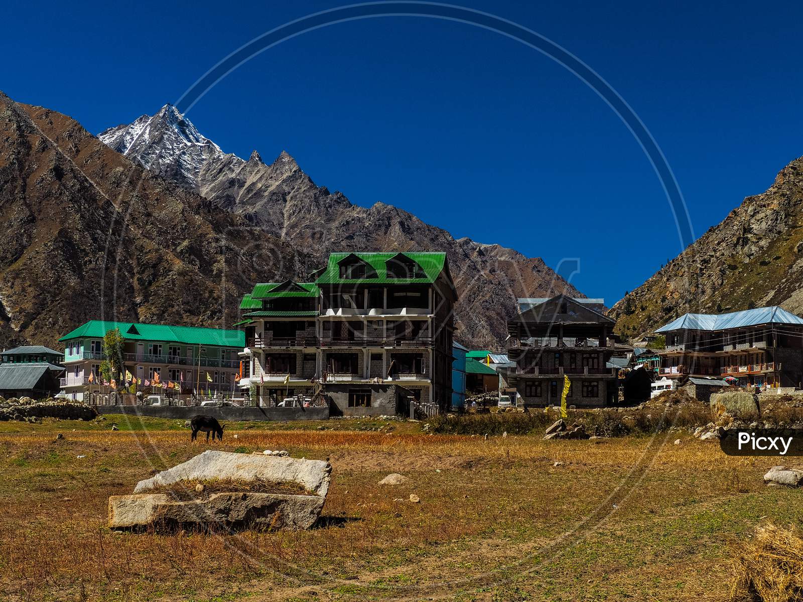 View of Chitkul village in Himachal, India