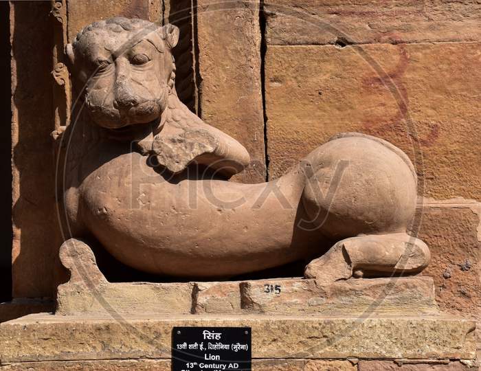 Gwalior, Madhya Pradesh/India - March 15, 2020 : Sculpture Of Two Elephant Built In 12Th Century A.D.