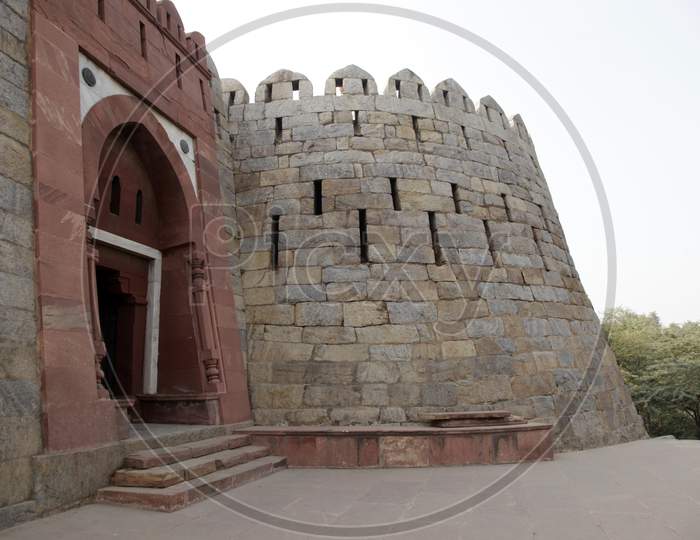 The entrance of Tughlakabad Fort in New Delhi