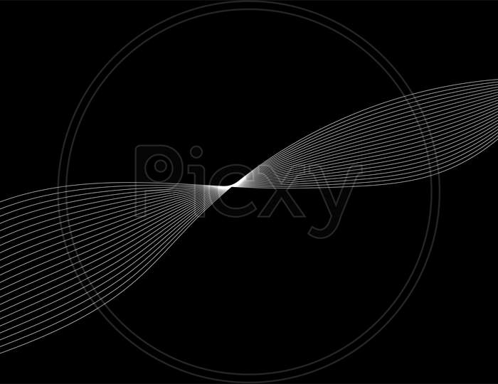 Black And White Background, Waves Of Lines, Abstract Wallpaper, Vector Design. Twisting Waves.