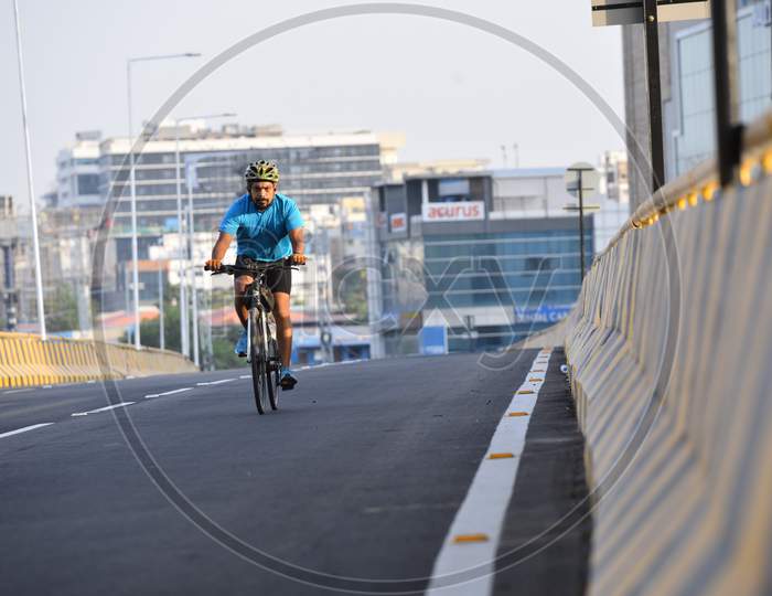 A man seen cycling on the new flyover