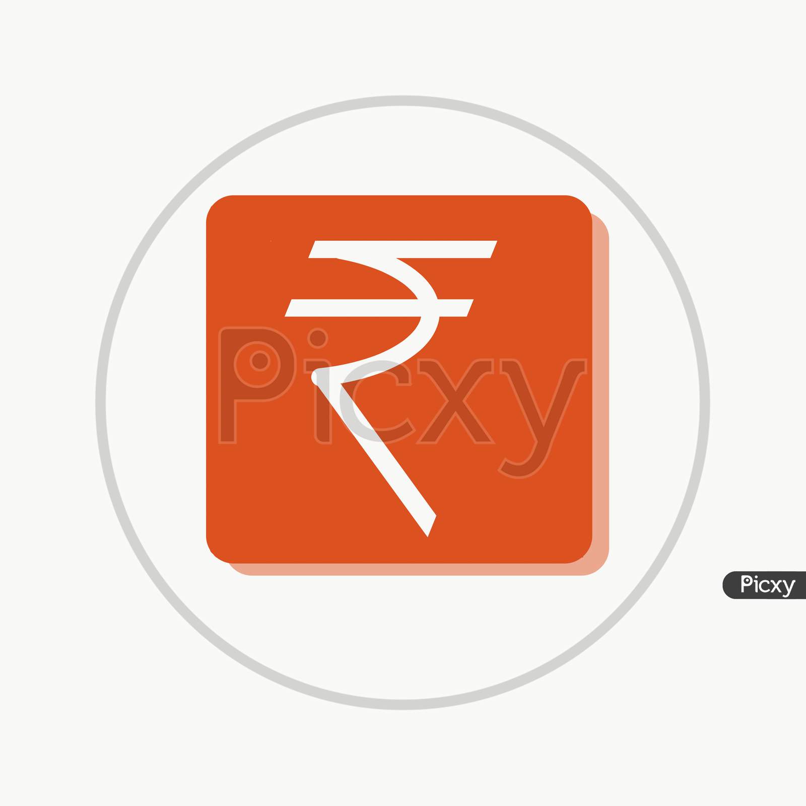 White Color Rupee Sign With Orange Cubes