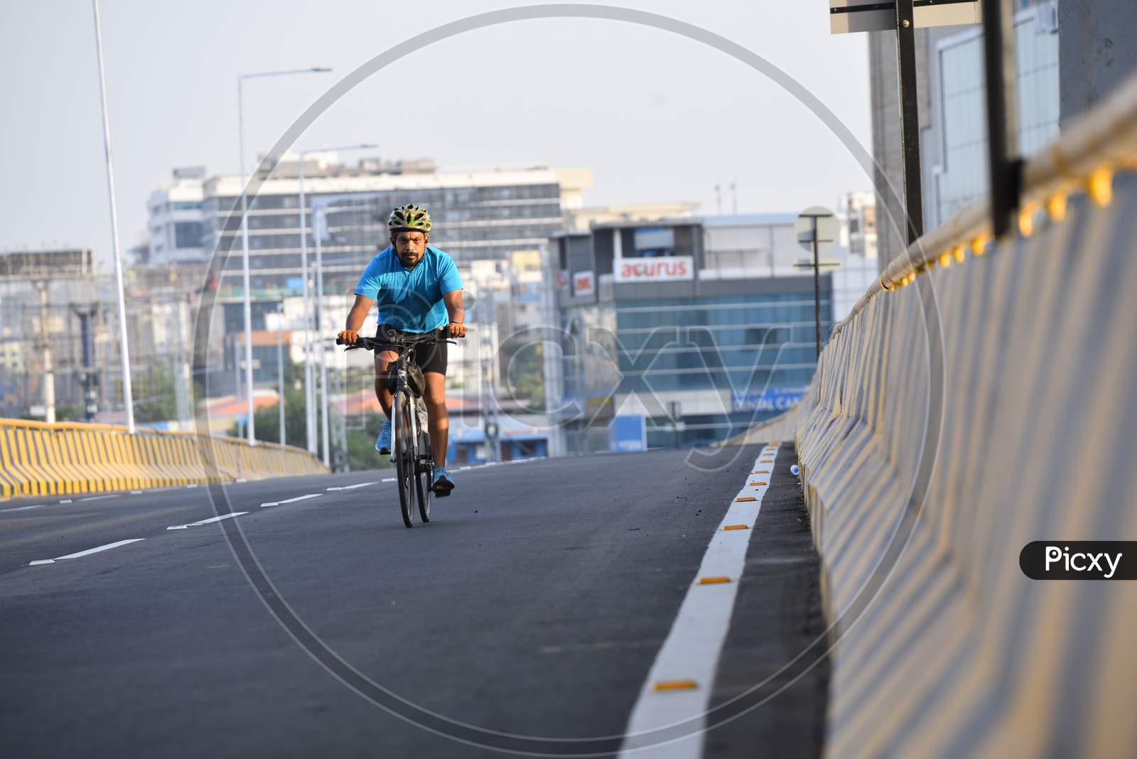 A man seen cycling on the new flyover