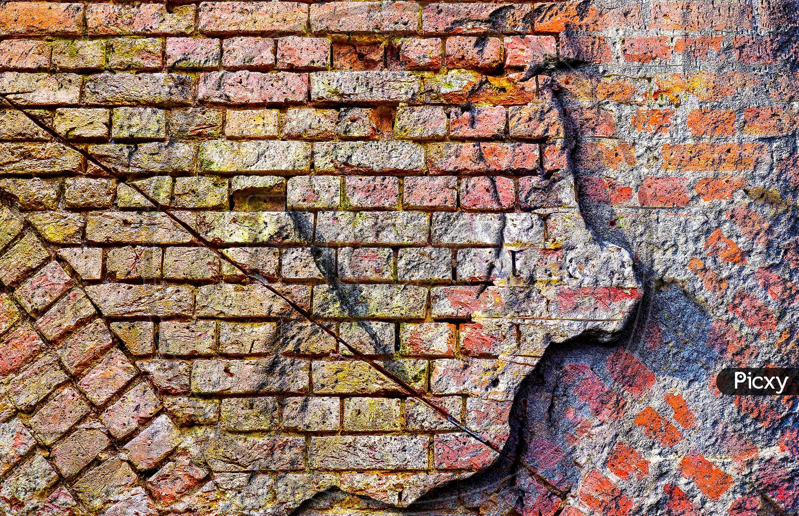 Image Of Detailed Close Up View On Aged And Weathered Brick Walls At