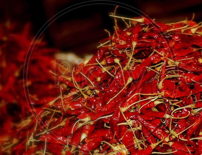 Close Up Of Red Dried Chili Flakes Food Background